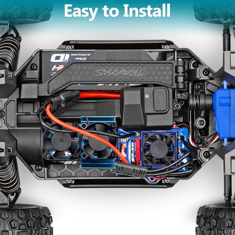 CCHEQVAN VXL-3s ESC Cooling Fan and Motor 15000RPM Cooling Dual Fan Set Fit for 1/10 Traxxas Slash 4x4 Stampede 4x4 VXL Rustler 4x4 Hoss 4×4 Velineon VXL-3s Heat Sink,Blue - Image 5